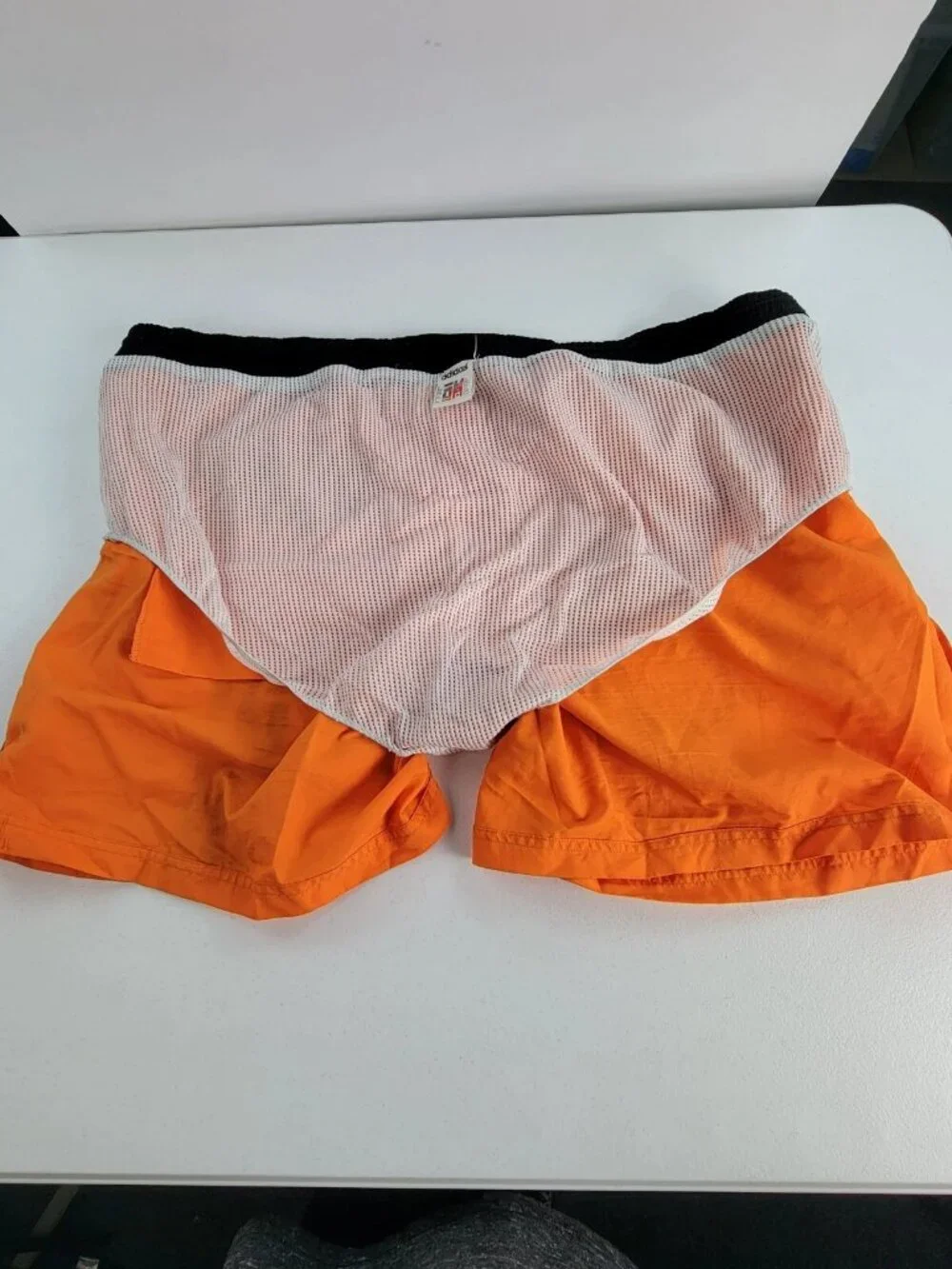 Vintage Adidas 3-Stripes Swim Trunks XXL Bright Orange Mesh Lined Drawstring